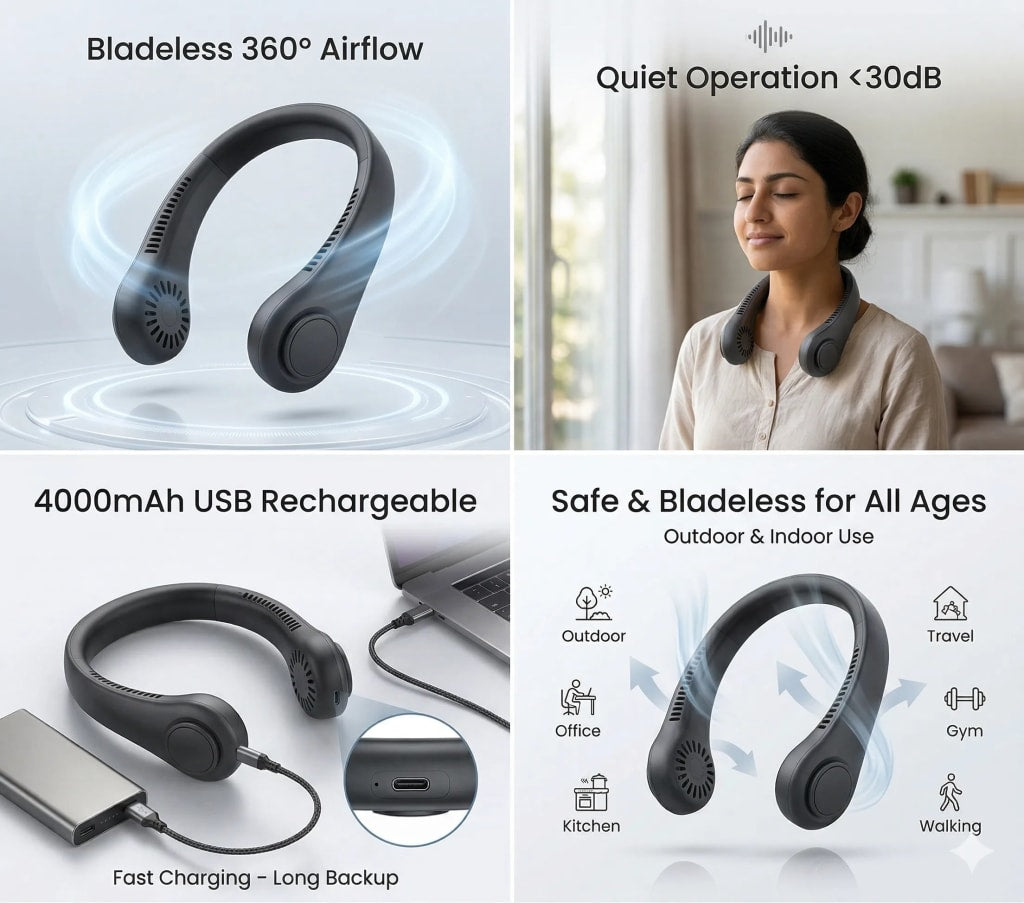 NeckFan™ – Wearable Neck Fan | Soft Airflow | Outdoor & Travel Cooling